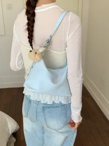 Trendy light blue hobo shoulder bag for women, stylish casual dumpling crossbody bag for summer.
