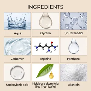 Inhaltsstoff Detailgrafik zeigt Nagelpflege Essenz Formel mit Glycerin und Teebaumöl.