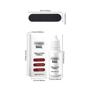 Nail care drops detail showing bottle dimensions and packaging sizing specs for daily use.