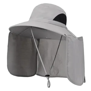 Abnehmbarer Nackenschutz Sonnenhut Outdoor schnelltrocknende Angelkappe mit breiter Krempe.