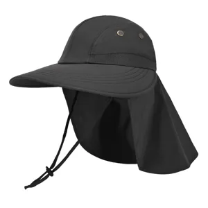 Outdoor ice silk sun protection hat with neck flap, breathable black cycling cape cap main view.
