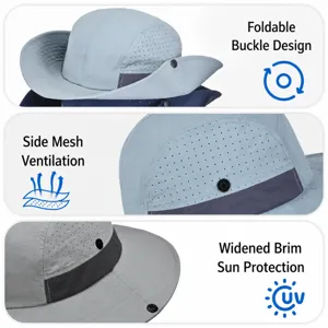 Outdoor breathable mesh sun hat, foldable wide brim bucket hat for UV protection and travel