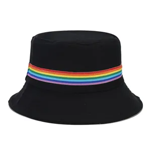 Unisex Cotton Bucket Hat Rainbow Ribbon Sun Protection Summer Casual Beach Basin Hat