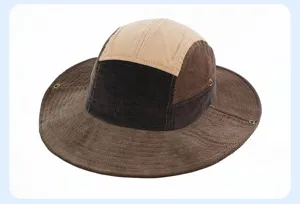 Corduroy sun hat with wide brim, patchwork design, vintage outdoor hiking windproof cap.