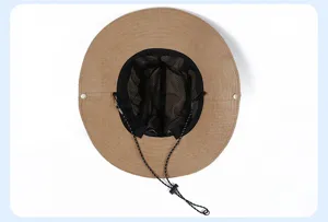 Corduroy sun hat with wide brim, breathable mesh lining and adjustable chin strap for outdoor.