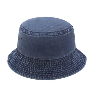 Chapeau Bob en Coton Lavé Unisexe Vintage Effet Usé Protection Solaire Extérieur Casquette de Pêcheur Décontractée