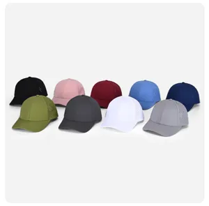 Nahaufnahme des atmungsaktiven Laser-Loch-Baseballcaps, buntes Trucker-Mesh-Cap Detail.