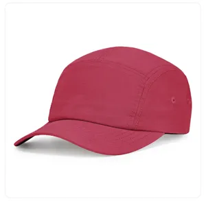 Detail view of the 5-panel waterproof nylon outdoor cap, curved brim quick-dry solid sports hat.
