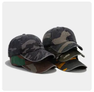 Gewaschene Camo Baseball Kappe Detail, taktische Baumwolle Sechs-Panel Kappe für Outdoor.