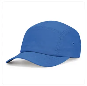 Blue 5-panel quick dry nylon baseball cap, water repellent outdoor sports running hat.
