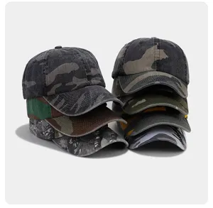 Gewaschene Vintage Camouflage Baseballkappe Set, bequeme atmungsaktive Kappe fuer Herren.