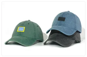 Casual cotton washed baseball cap with stylish woven patch design, comfortable and versatile outdoor hat.