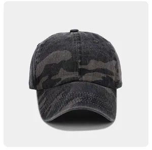 Gewaschene Baumwolle Camouflage Baseballkappe Detail, Vintage taktisches gebogenes Schild.