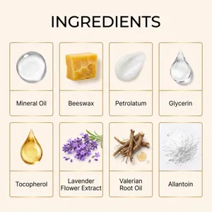 Infographie des ingrédients avec extraits naturels pour patch de sommeil apaisant.