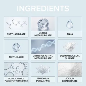 Detailed product ingredients chart displaying various chemical components and visual icons.