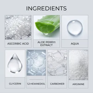 Nail care drops ingredient detail graphic showing pure and gentle formula components.