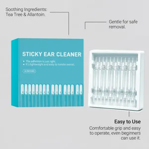 Detailed view of the sticky ear cleaner with 24 patches, featuring gentle tea tree and soothing components.