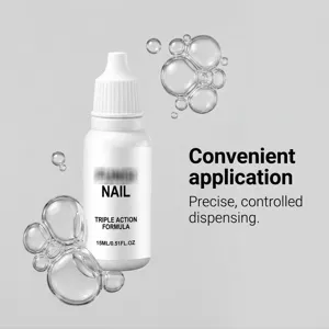 Detailed view of nail care dropper bottle showing 15ml capacity and clear dropper design.