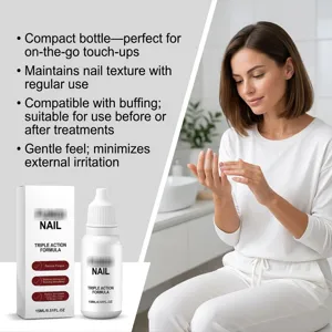 Nail care drop detail showing portable bottle design and gentle formula for daily nail maintenance.