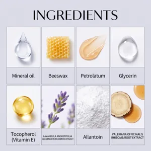 Kräuter Schlafpflaster Inhaltsstofftafel zeigt natürlichen Lavendel und Vitamin E.