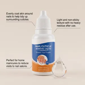 Liquido removedor de cutículas 30ml suavizante delicado y cuidado nutritivo de uñas.