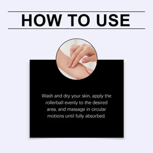Grafica di istruzioni dettagliata che mostra come usare il roll-on per la cura con i passaggi.