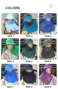 Outdoor full-face sun protection bucket hat with breathable mesh and neck flap, multi-color.