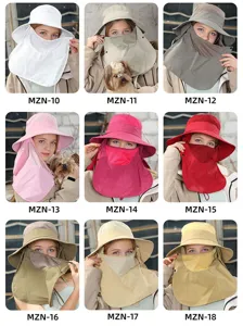 Outdoor sun protection bucket hat with full face cover, breathable hiking fisherman cap.