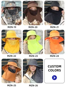 Full face coverage breathable sun fishing hat with neck flap, multi-color outdoor hiking cap.