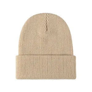 Winter Warm Knit Beanie Hat Thickened Rolled Cuff Thermal Solid Color Unisex Casual Outdoor Ski Cap Fashion Headwear