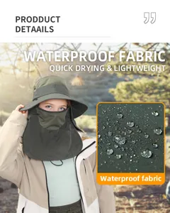 Outdoor sun protection fishing hat with face mask, waterproof lightweight breathable hiking cap.