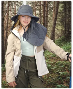 Detail view of the breathable sun protection fisherman hat with neck flap for outdoor hiking.