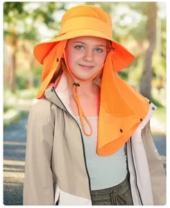 Kids outdoor sun protection fisherman hat with neck flap, breathable hiking cap for hiking.