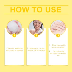 Vue détaillée montrant les instructions étape par étape pour utiliser le savon hydratant.