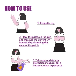 Graphique d'instruction montrant 3 étapes simples pour utiliser les patchs UV en sécurité.