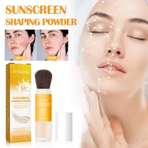 Poudre solaire Jaysuing avec pinceau SPF 50+ fini mat controle du sebo maquillage.