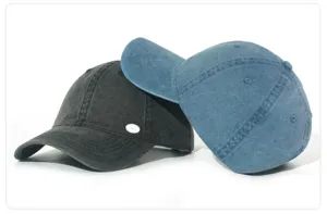 Washed cotton baseball cap for men and women, classic casual dad hat with metal tag detail.