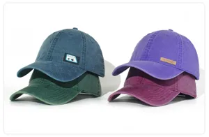 Cotton washed baseball cap with custom leather patch and woven label for outdoor sports.