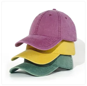 Classic washed cotton baseball cap set, casual stacked design, minimalist outdoor sports hat.