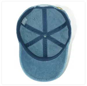 Washed cotton baseball cap interior detail view, breathable comfort casual hat for outdoor.