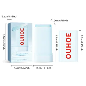 Vista detallada del protector solar en barra suave OUHOE con dimensiones precisas, SPF50+.