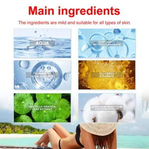 Vista detallada de ingredientes con agua y extractos de plantas para el cuidado diario.