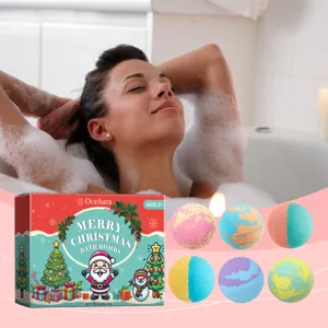 OCEAURA set de regalo de bombas de baño navideñas, 6 esferas efervescentes para baño relajante.