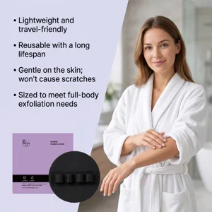 Gant d'exfoliation corporelle et outil de gommage pour peau douce, réutilisable et pratique.