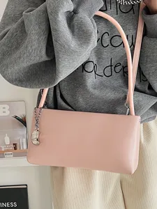 Women Fashion PU Leather Baguette Bag Urban Minimalist Casual Underarm Shoulder Bag Solid Color Stitching Daily Handbag