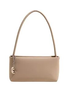 Minimalist baguette shoulder bag for women, chic vintage style casual underarm purse, beige.