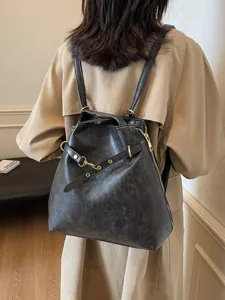 Zaino in pelle retrò da donna elegante borsa tote casual coreana grande capacità autunno inverno