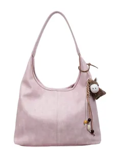 Sac à épaule grand capacité décontracté pour femme, cabas hobo élégant avec pendentif en peluche.