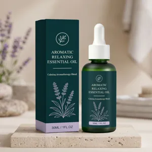 Huile essentielle aromatique relaxante 30ml en flacon en verre avec pipette et jolie boîte.