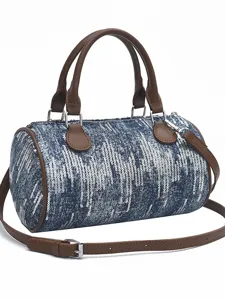 Stylish contrast color barrel bag for women, versatile denim sequin crossbody handbag.